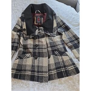 NYC Dollhouse Plaid Winter Waisted Jacket Coat Size M Plaid White‎ Black Y2K